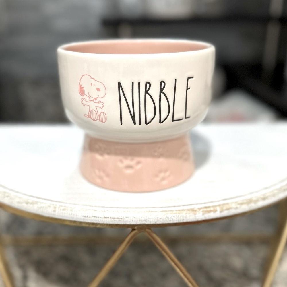 Rae Dunn x Penauts Pink Pedestal Pet Bowl “Nibble” Spring 2024 Collection New